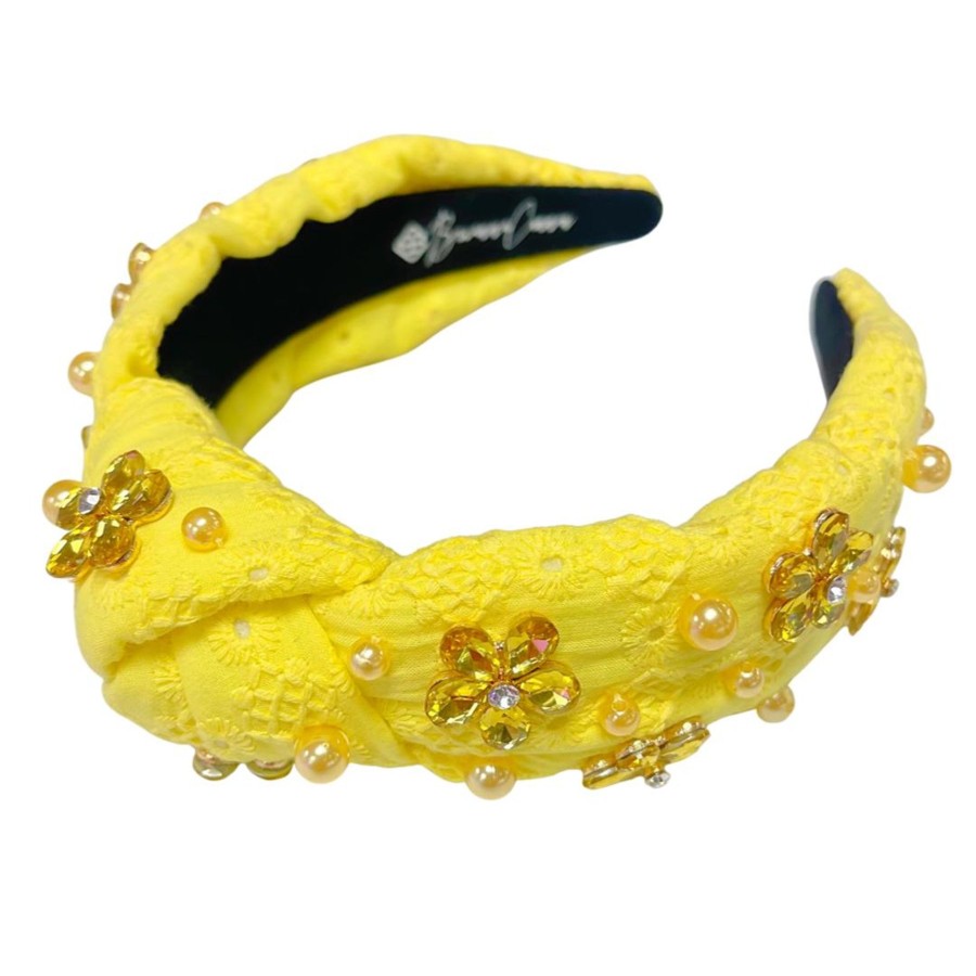 Accessories Brianna Cannon | Yellow Eyelet Headband With Crystal Flowers