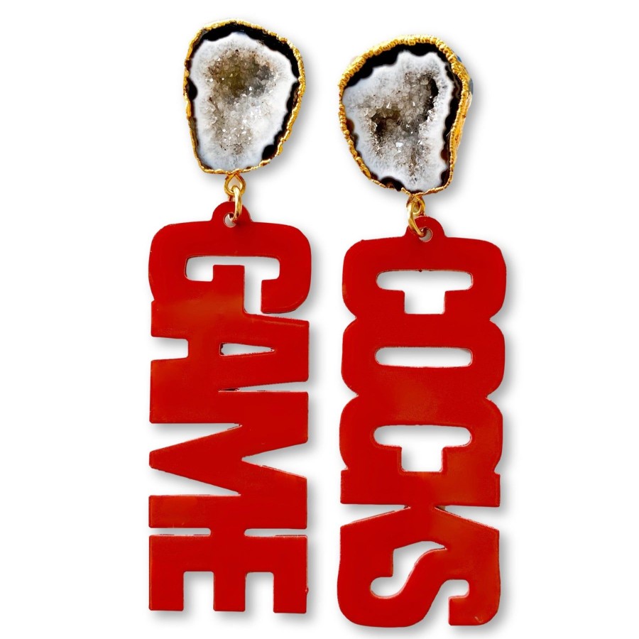 Accessories Brianna Cannon | South Carolina Garnet "Game Cocks" Earrings With Black Geode