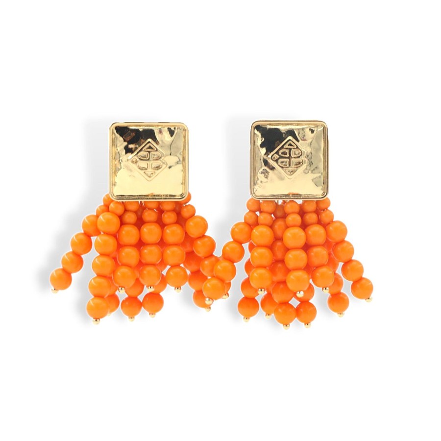 Accessories Brianna Cannon | Square Bc Icon Orange Beaded Earrings