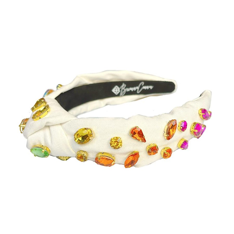 Accessories Brianna Cannon | Child Size Ivory Headband With Rainbow Gradient Hand-Sewn Crystals