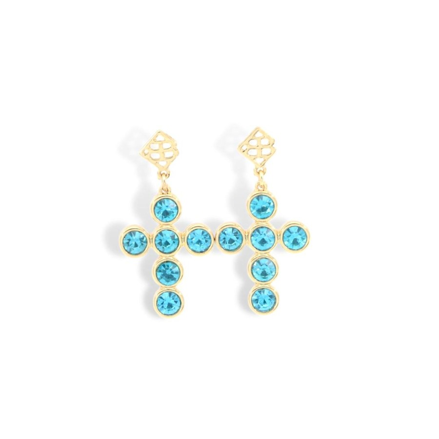 Accessories Brianna Cannon | Blue Crystal Cross Earrings