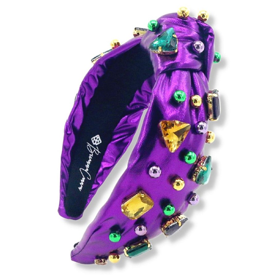 Accessories Brianna Cannon | Purple Mardi Gras Headband With Gold Beads And Crystals