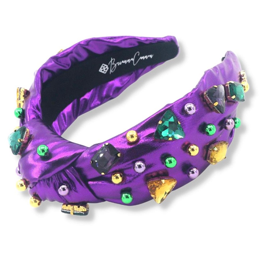 Accessories Brianna Cannon | Purple Mardi Gras Headband With Gold Beads And Crystals