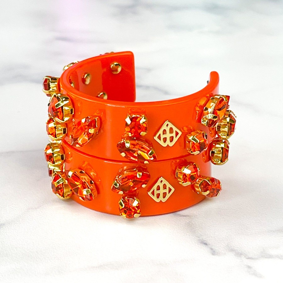 Accessories Brianna Cannon | Orange Resin Hoops With Orange Crystals