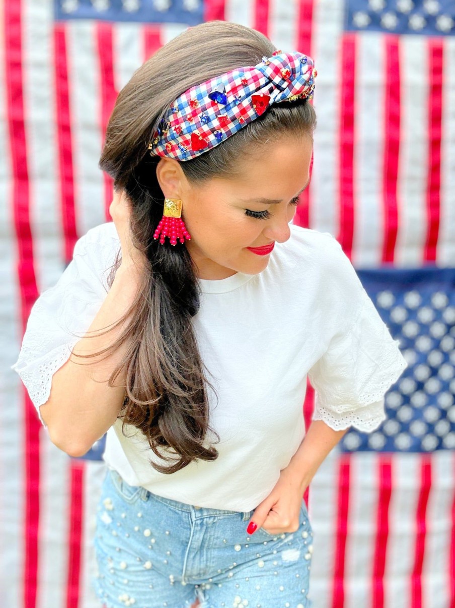 Patriotic Brianna Cannon | Red, White & Blue Gingham Headband With Crystals