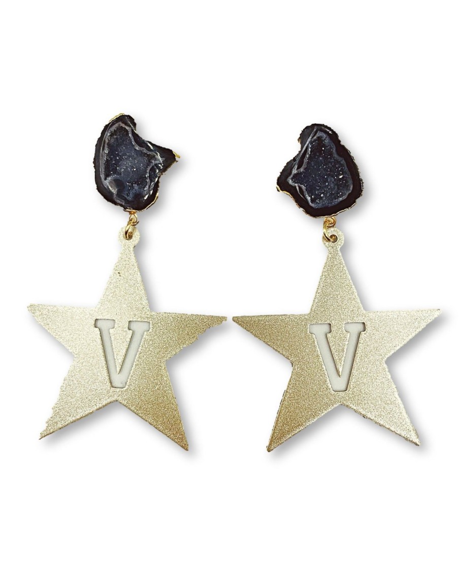 Accessories Brianna Cannon | Vanderbilt Gold Tone Star Earrings With Black Geode