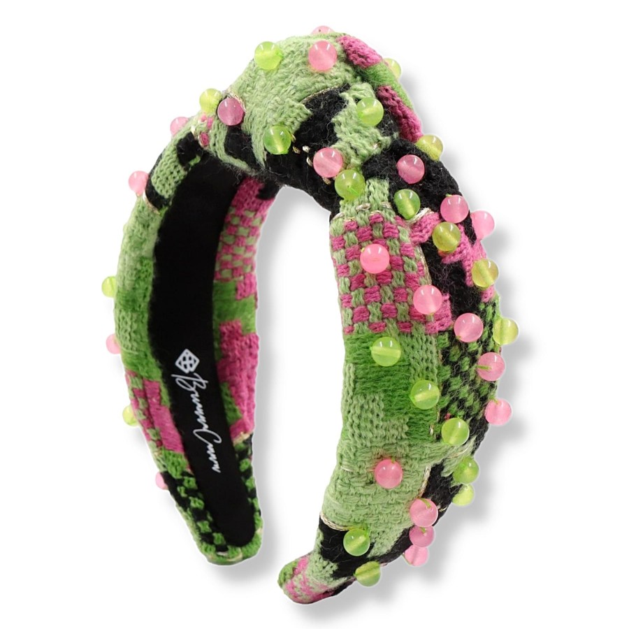 Accessories Brianna Cannon | Green & Pink Knit Headband With Beads