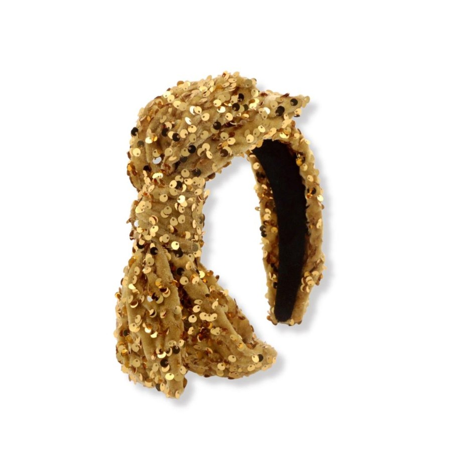 Accessories Brianna Cannon | Child Size Gold Sequin Side Bow Headband