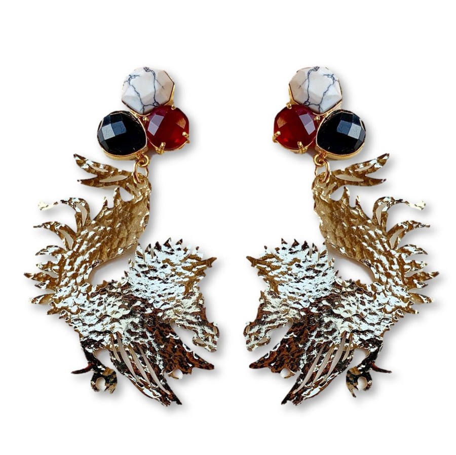 Accessories Brianna Cannon | South Carolina Gold Gamecock Earrings With 3 Gemstones