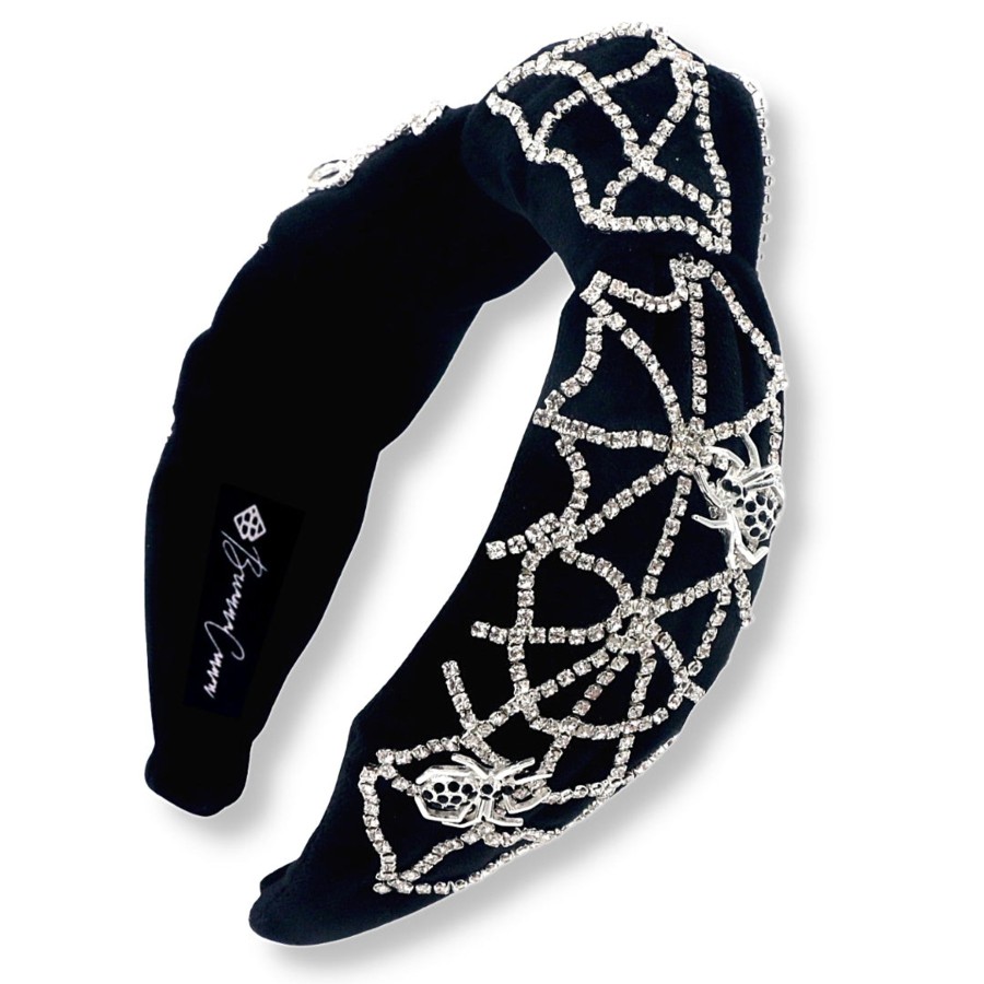 Accessories Brianna Cannon | Black Velvet Headband With Crystal Spiderweb And Spiders