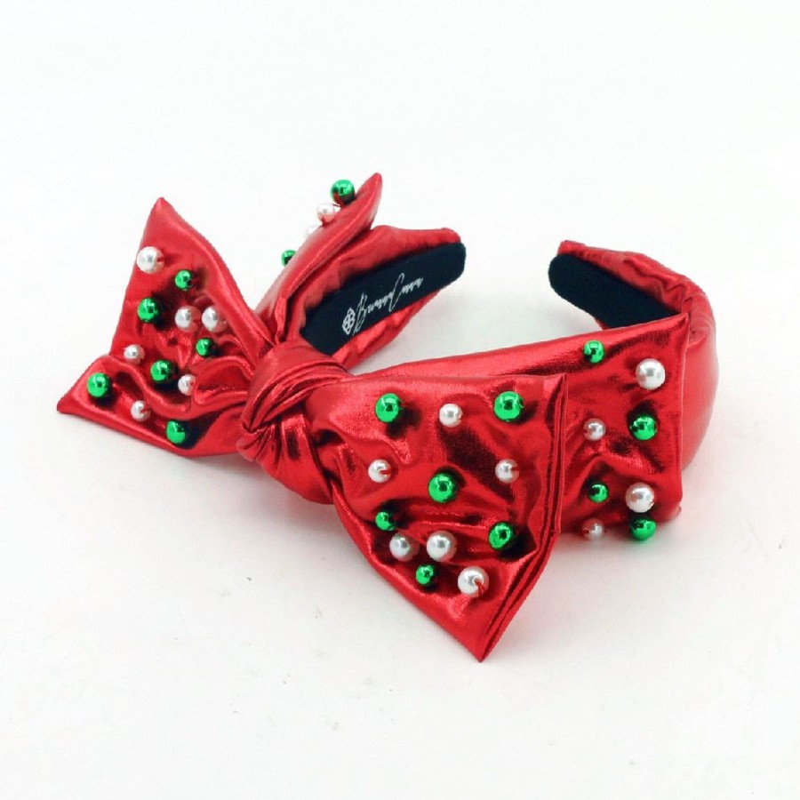 Accessories Brianna Cannon | Child Red Christmas Bow Headband With Beads