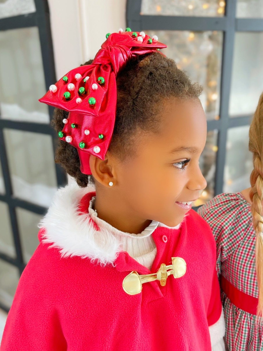 Accessories Brianna Cannon | Child Red Christmas Bow Headband With Beads