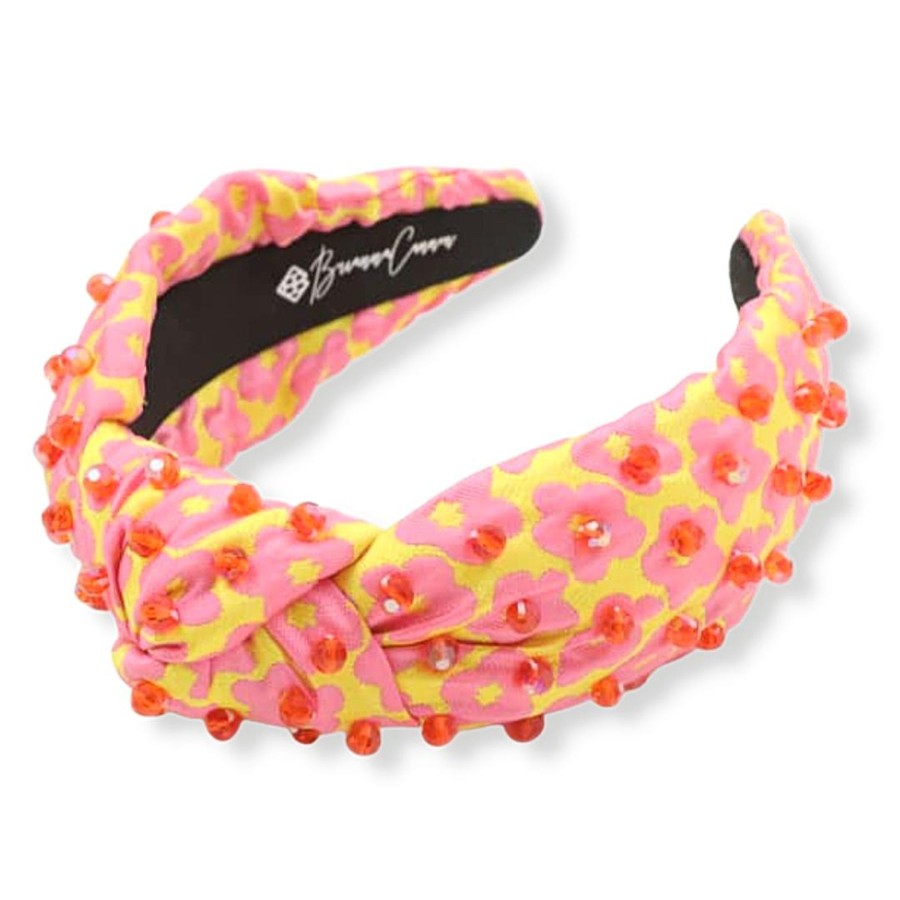 Accessories Brianna Cannon | Pink And Yellow Flower Power Headband With Iridescent Beads