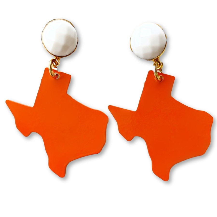 Accessories Brianna Cannon | Texas Proud Metal Small Orange Shape Of Texas With White Agate