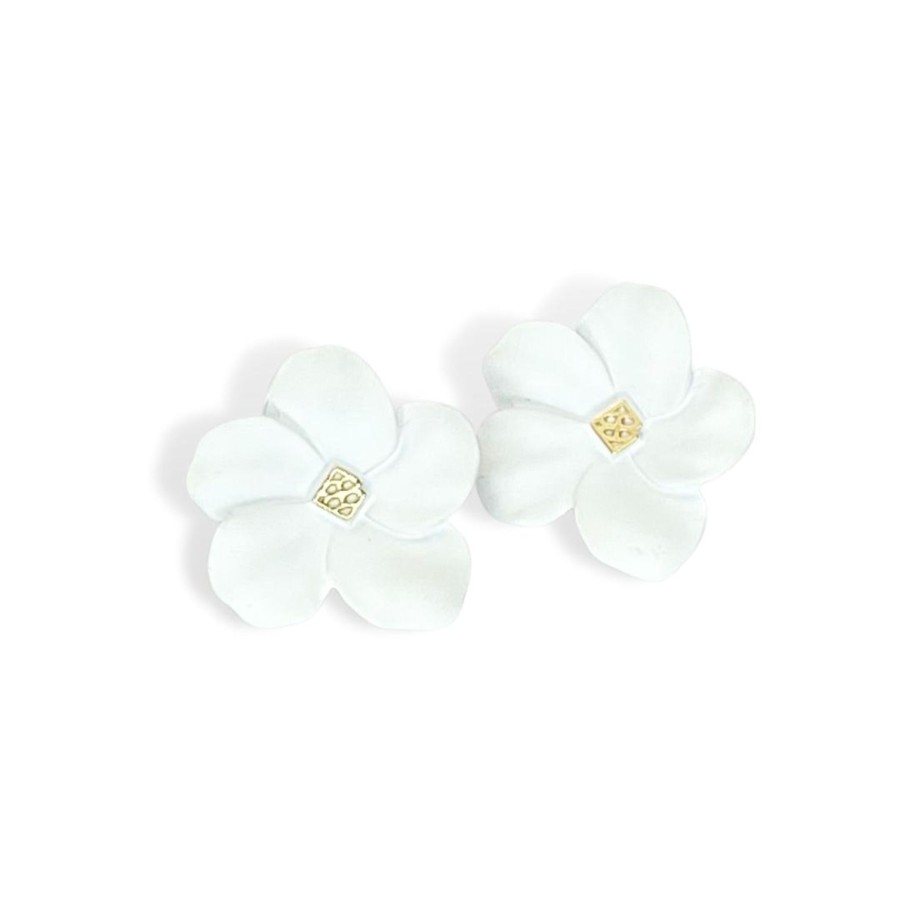 Rainbow Brianna Cannon | White Flower Stud With Logo