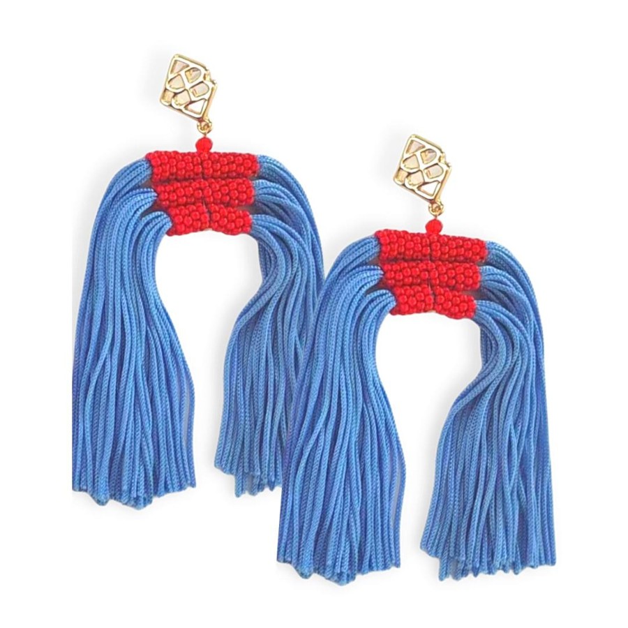 Accessories Brianna Cannon | Color Block Tassel Earrings - Powder Blue And Red