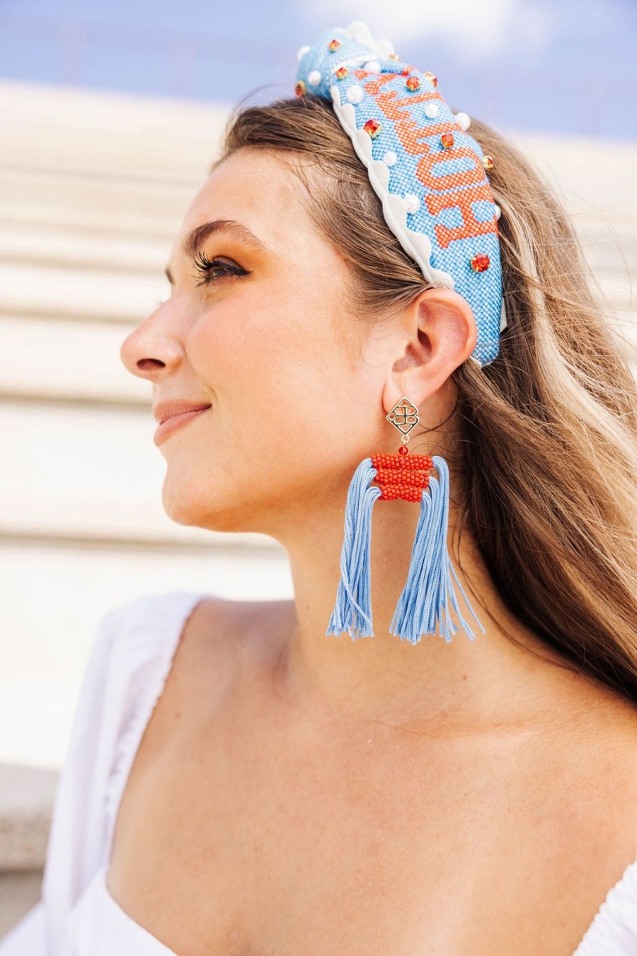 Accessories Brianna Cannon | Color Block Tassel Earrings - Powder Blue And Red