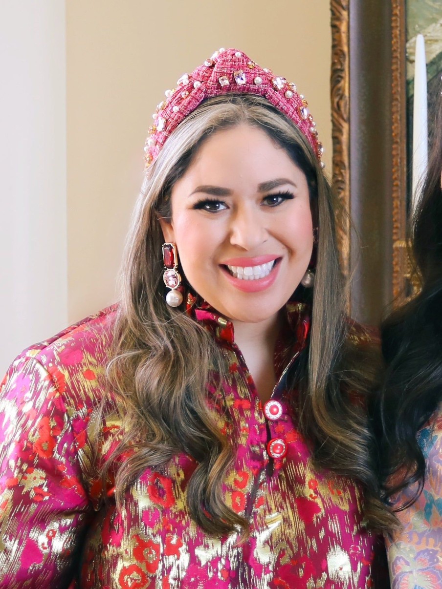 Pink Brianna Cannon | Bc X Stylin Brunette - Maroon Tweed Headband With Blush Pink Crystals & Pearls