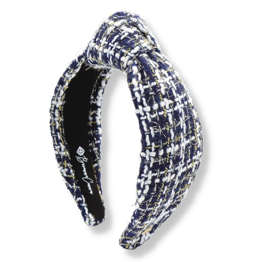 Accessories Brianna Cannon | Adult Size Navy, Gold & White Tweed Headband