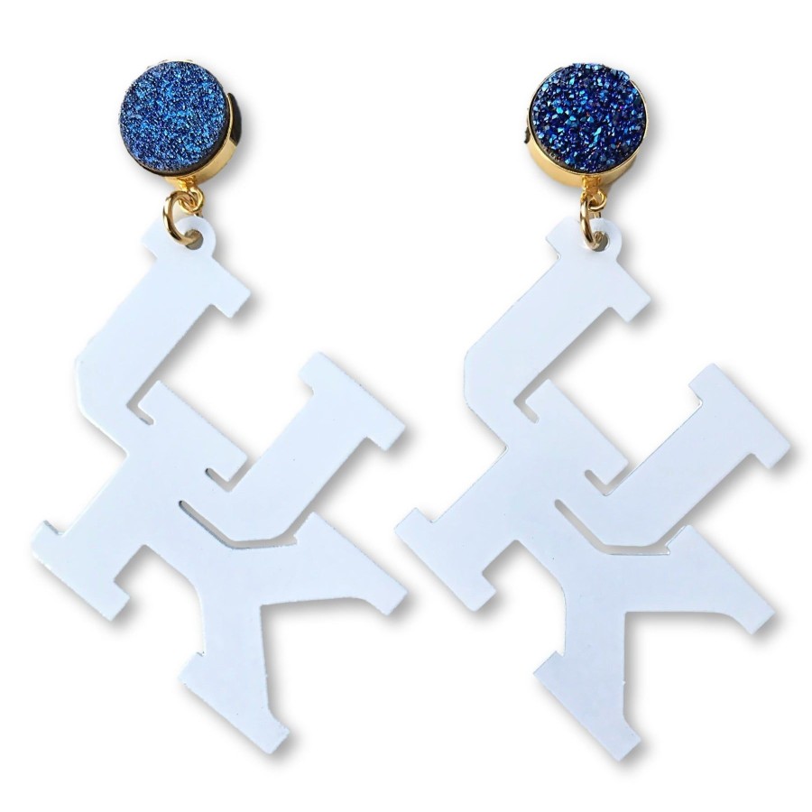 Accessories Brianna Cannon | Kentucky White Uk Earrings With Blue Druzy