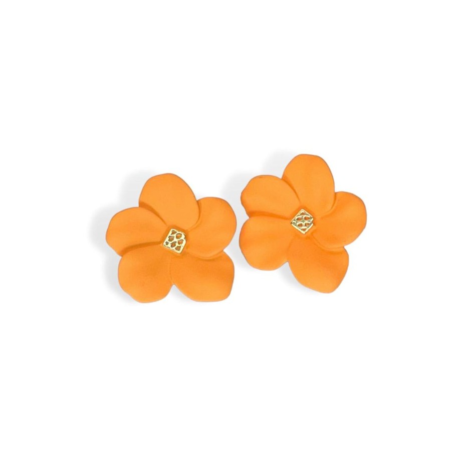 Accessories Brianna Cannon | Orange Flower Stud With Logo