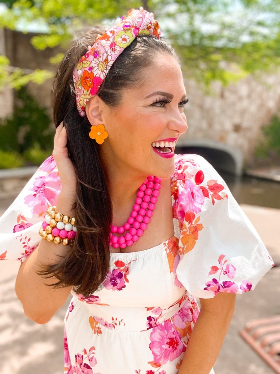 Accessories Brianna Cannon | Orange Flower Stud With Logo