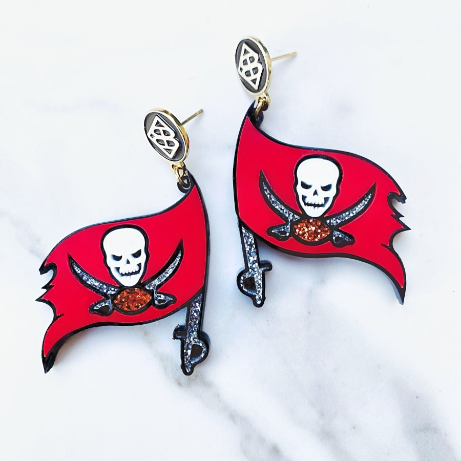 Accessories Brianna Cannon | Tampa Bay Bucs Flag Earrings With Black Bc Logo Top