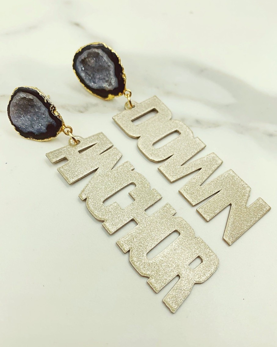 Accessories Brianna Cannon | Vanderbilt Gold Tone Anchor Down Earrings With Black Geode