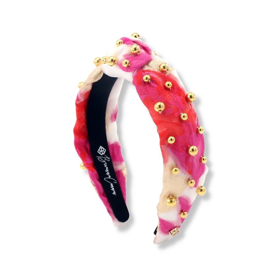 Accessories Brianna Cannon | Child Size Pink, Red & Ivory Headband With Gold Beads