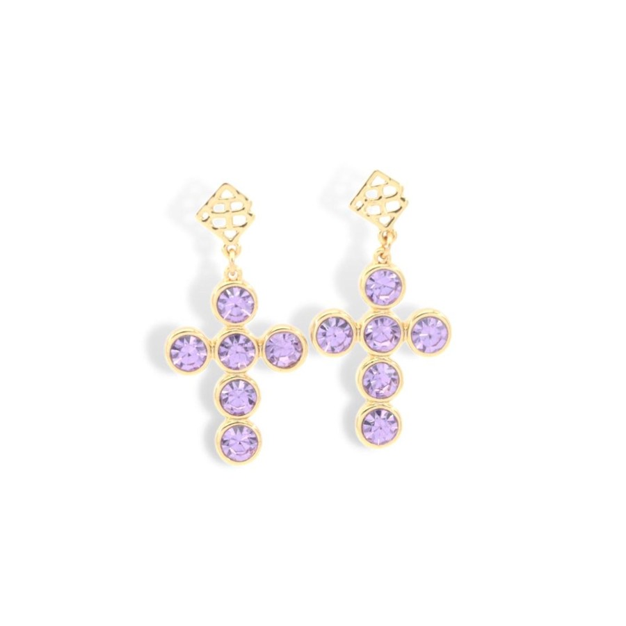 Accessories Brianna Cannon | Lavender Crystal Cross Earrings