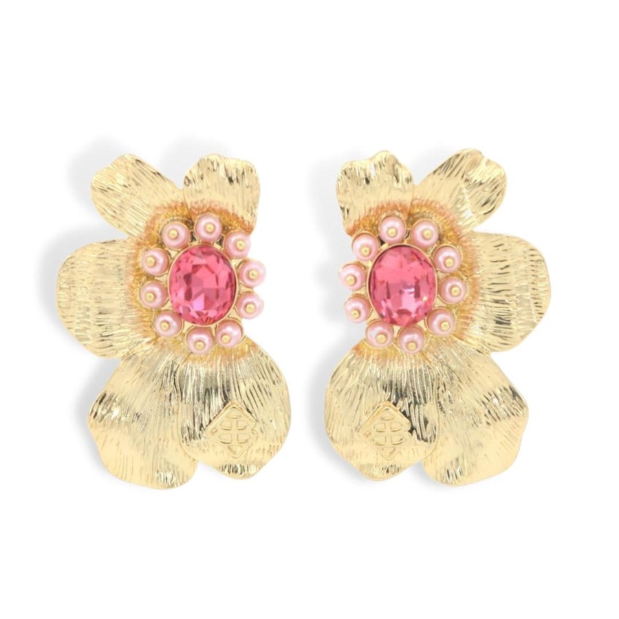 Accessories Brianna Cannon | Golden Bloom Statement Earrings In Pink