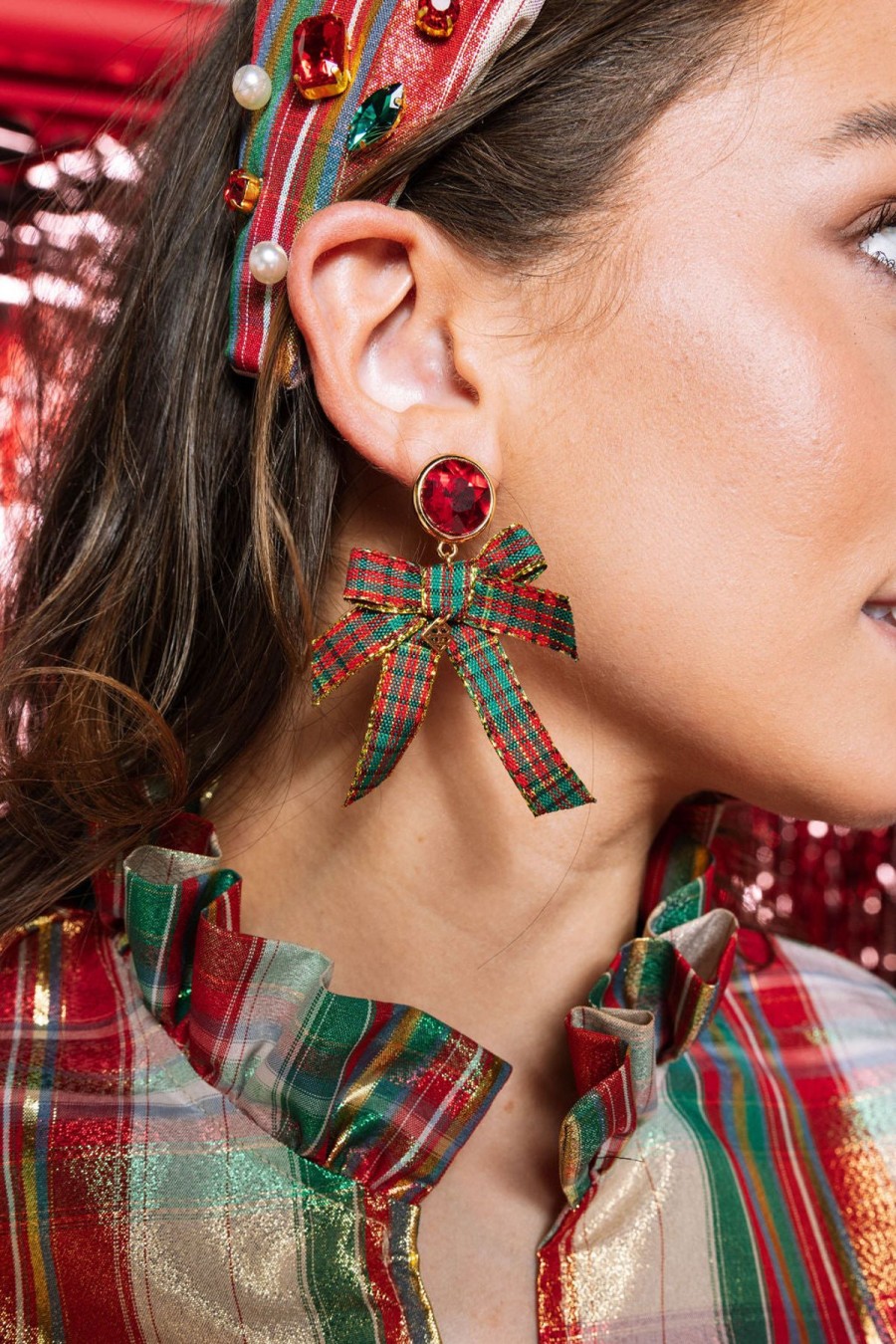 Accessories Brianna Cannon | Tartan Plaid Bow Earrings