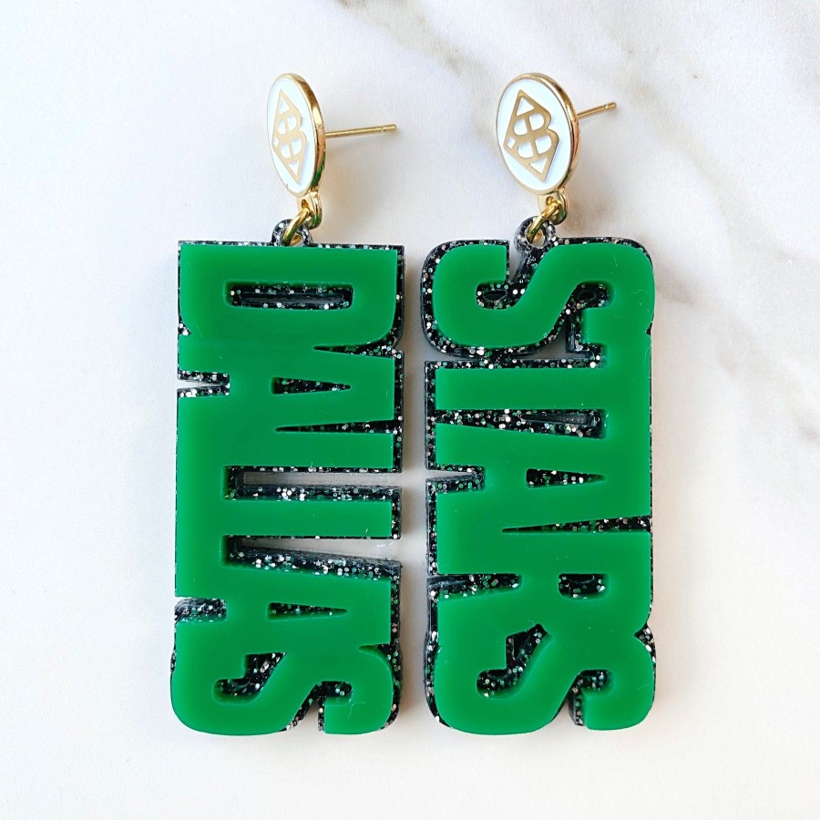 Accessories Brianna Cannon | Dallas Stars - Green Dallas Stars Over Black Glitter With White Logo Top