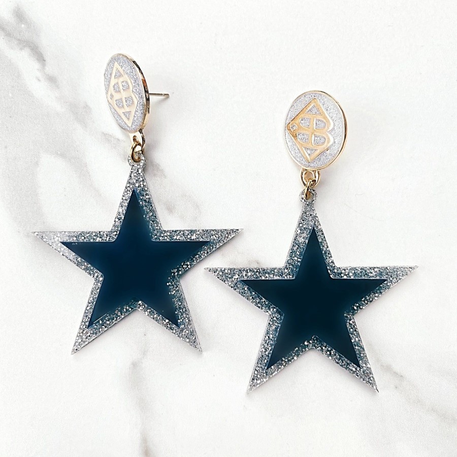 Accessories Brianna Cannon | Team Colors - Navy Blue Star Earrings Over Silver Glitter With Silver Glitter Large Bc Logo Top