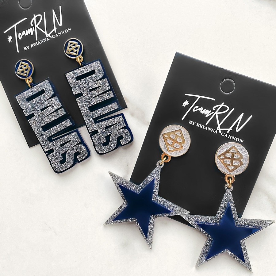 Accessories Brianna Cannon | Team Colors - Navy Blue Star Earrings Over Silver Glitter With Silver Glitter Large Bc Logo Top