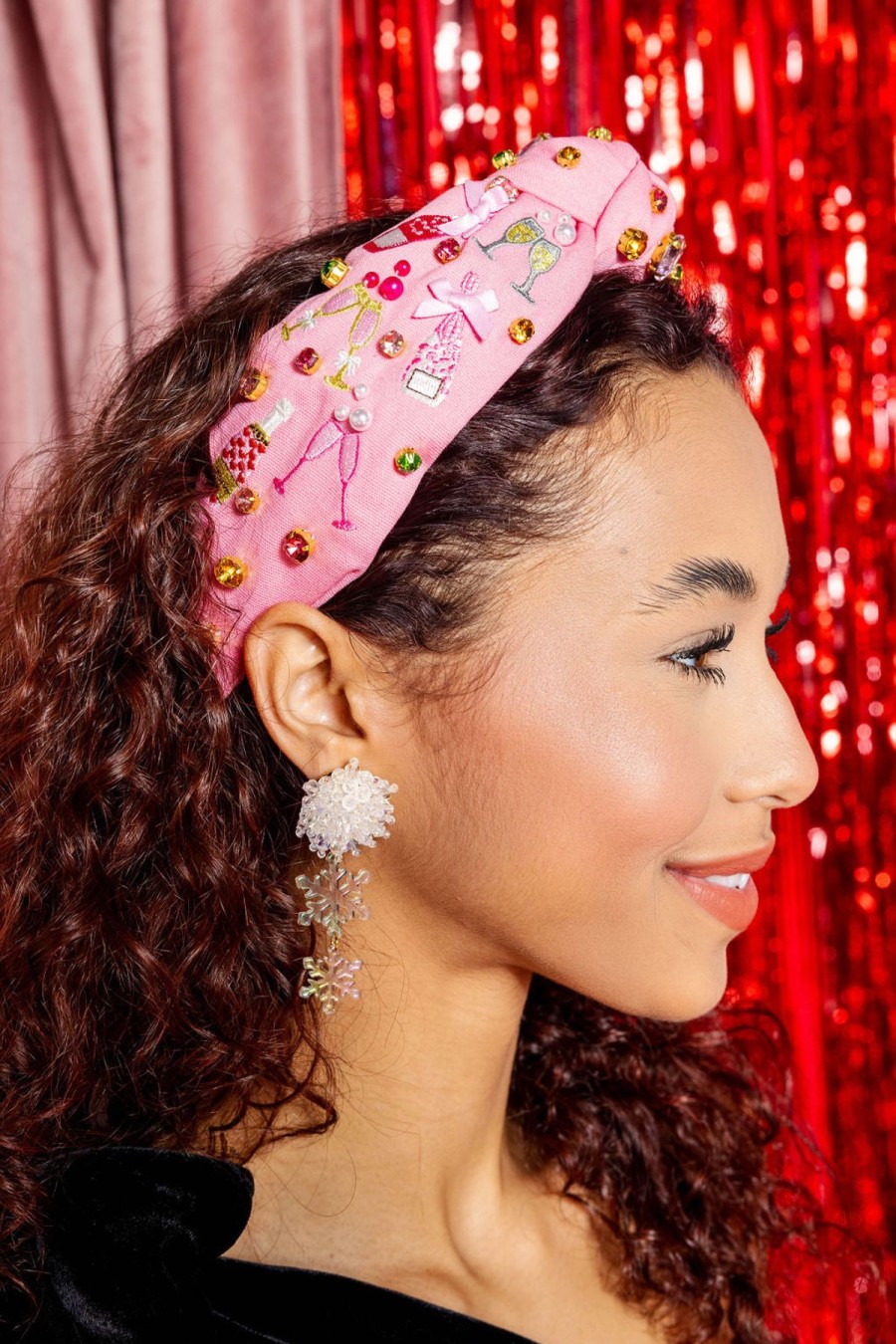 Accessories Brianna Cannon | Pink Embroidered Champagne Party Headband