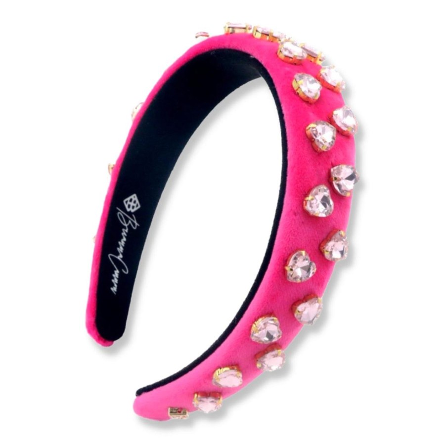 Accessories Brianna Cannon | Thin Hot Pink Velvet Headband With Light Pink Heart Crystals