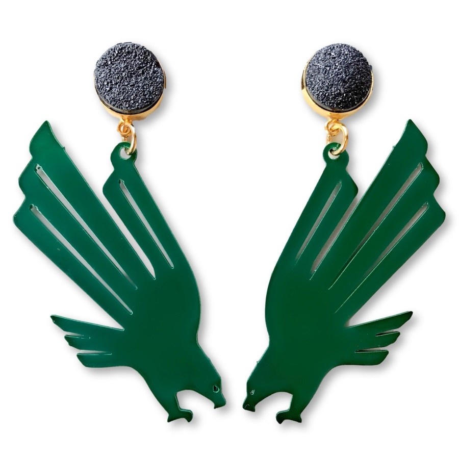 Accessories Brianna Cannon | Unt Green Eagle Logo Earrings With Black Druzy