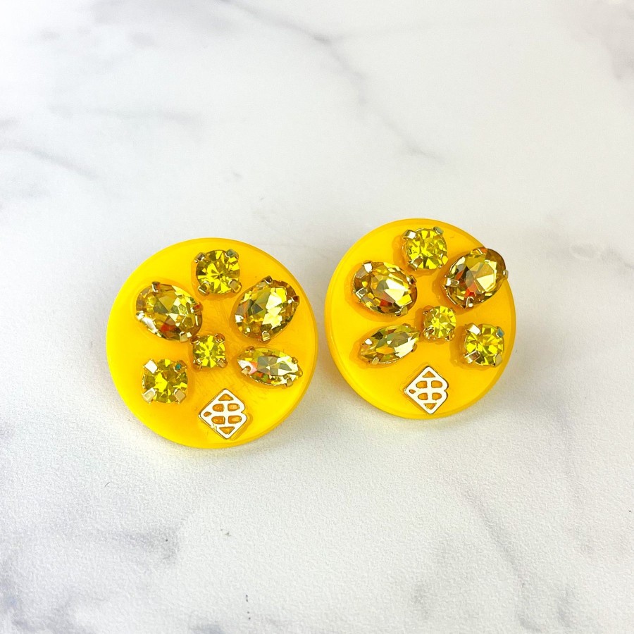 Rainbow Brianna Cannon | Yellow Resin Dot Studs With Yellow Crystals