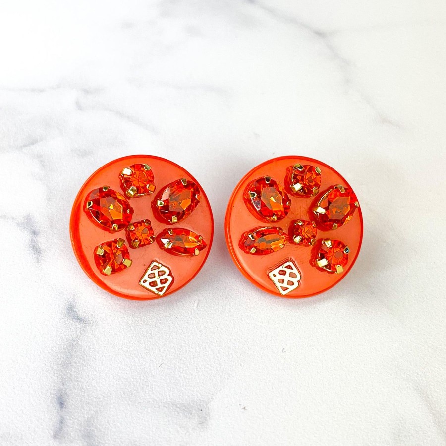 Accessories Brianna Cannon | Orange Resin Dot Studs With Orange Crystals