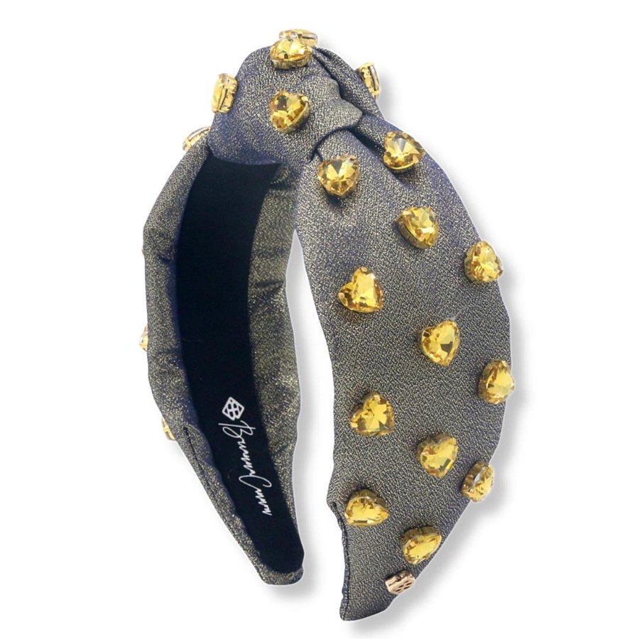 Accessories Brianna Cannon | Gold And Navy Shimmer Headband With Gold Crystal Hearts