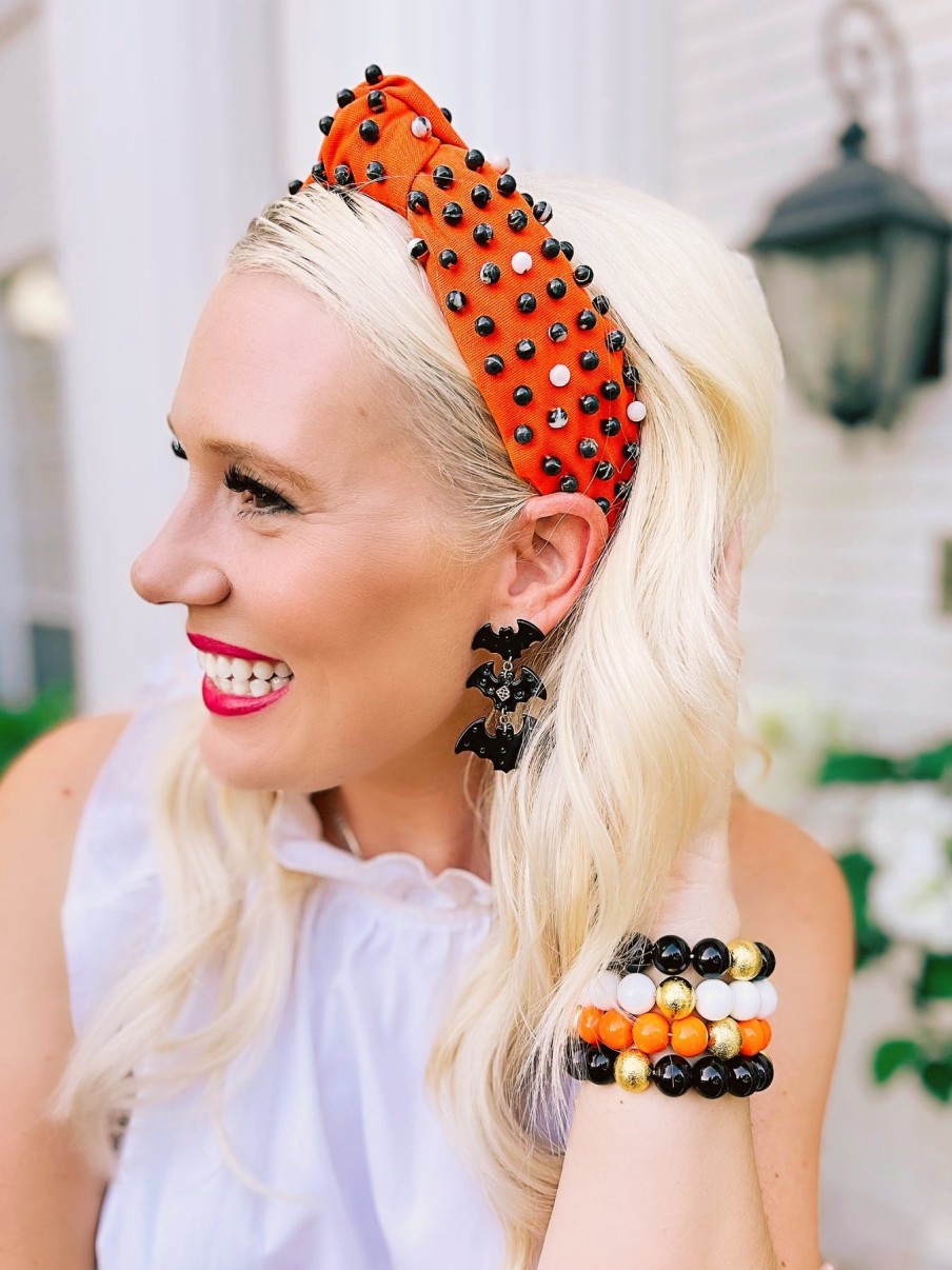 Halloween Brianna Cannon | Orange Twill Headband With Black & White Hand-Sewn Beads