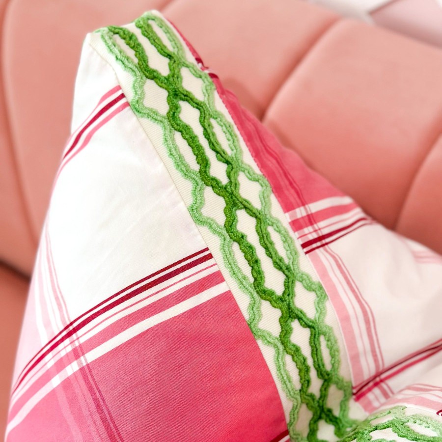 Accessories Brianna Cannon | Thibaut Designer Pillow Cover - New England Plaid In Raspberry With Hartney Trim