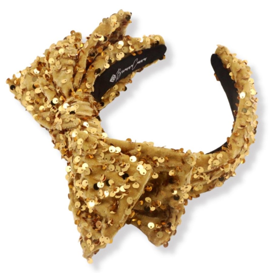 Accessories Brianna Cannon | Adult Size Gold Sequin Side Bow Headband