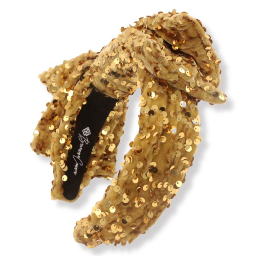 Accessories Brianna Cannon | Adult Size Gold Sequin Side Bow Headband