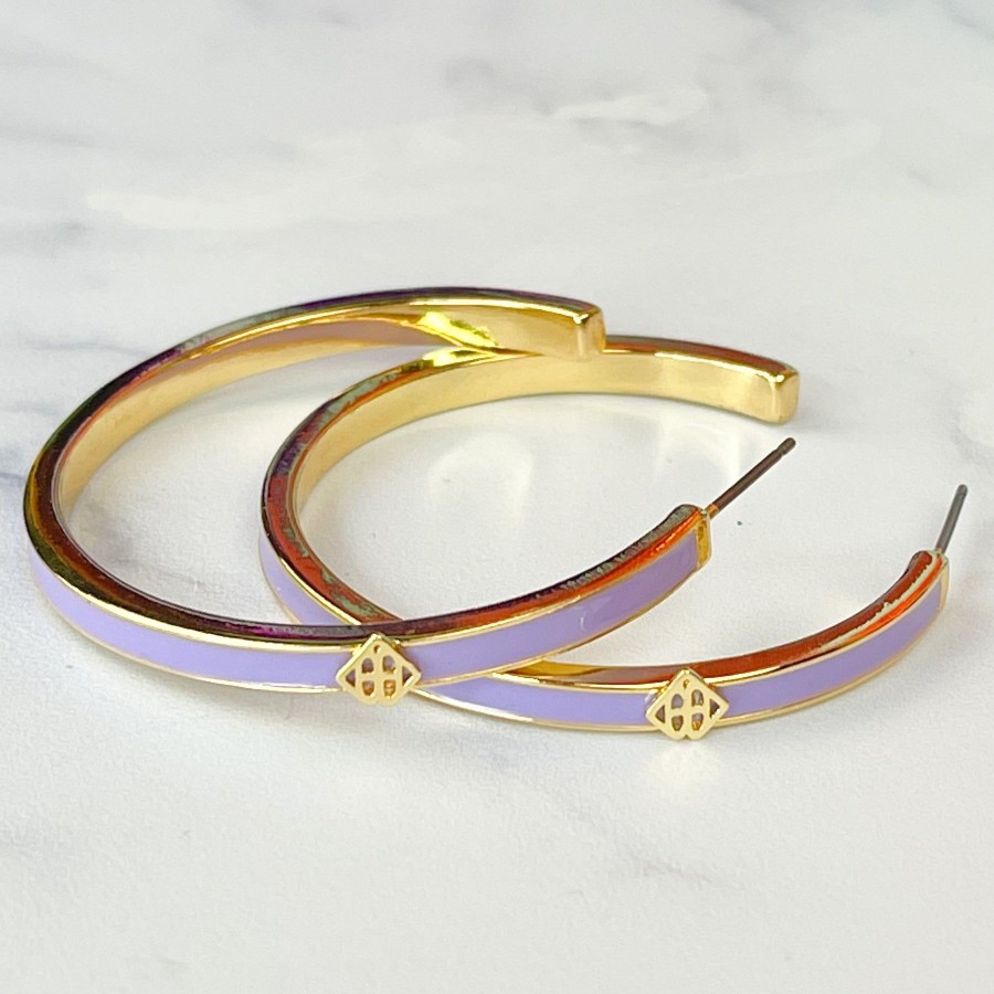 Accessories Brianna Cannon | Lavender Purple Enamel Logo Hoops