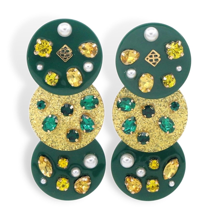 Accessories Brianna Cannon | Green And Gold Triple Dot Earrings