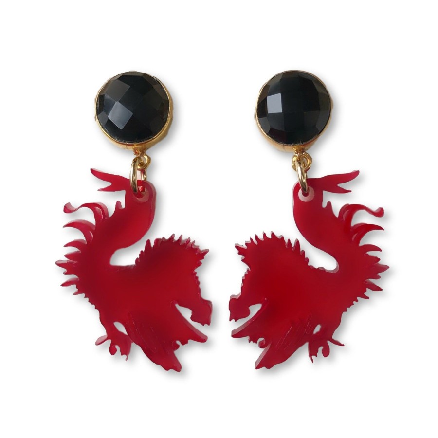 Accessories Brianna Cannon | Mini South Carolina Garnet Acrylic Gamecock Earrings