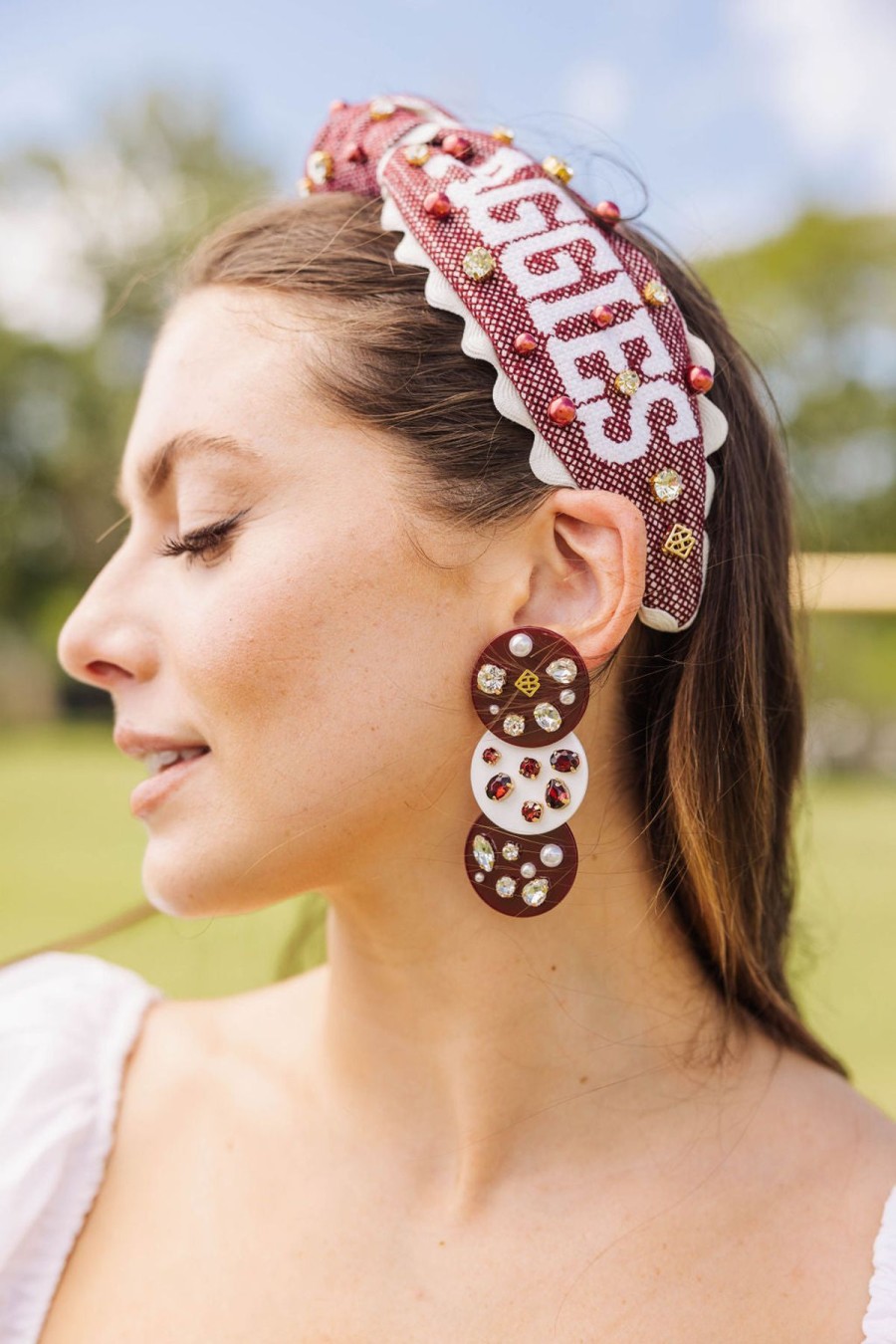 Accessories Brianna Cannon | Maroon And White Triple Dot Earrings