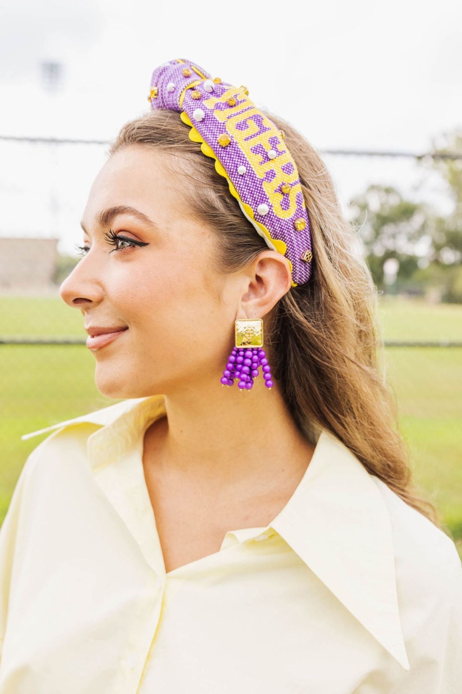 Accessories Brianna Cannon | Adult Size Geaux Tigers Cross Stitch Headband